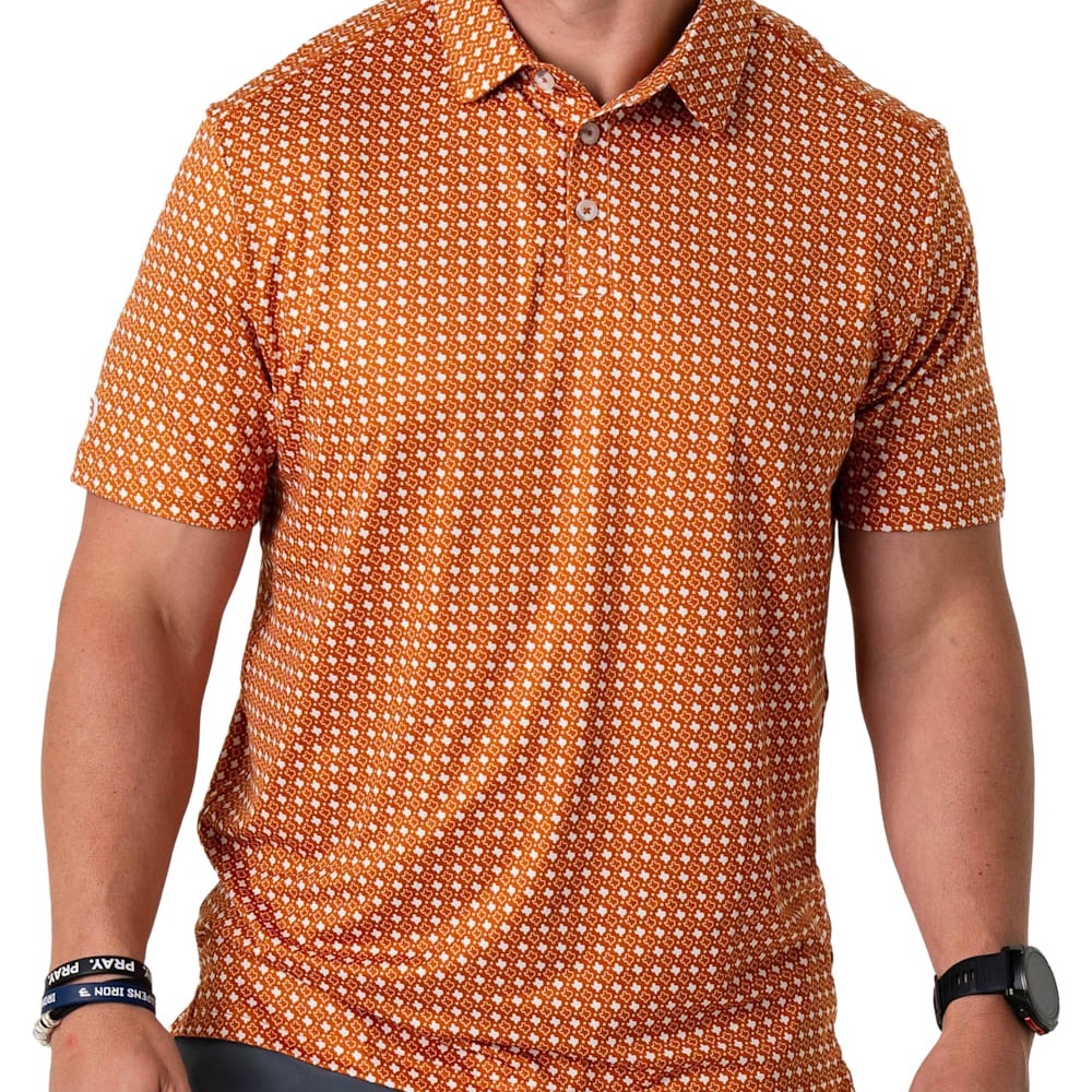 Burlebo Texas Graphic Print Performance Polo Shirt XL Orange Short Sleeve